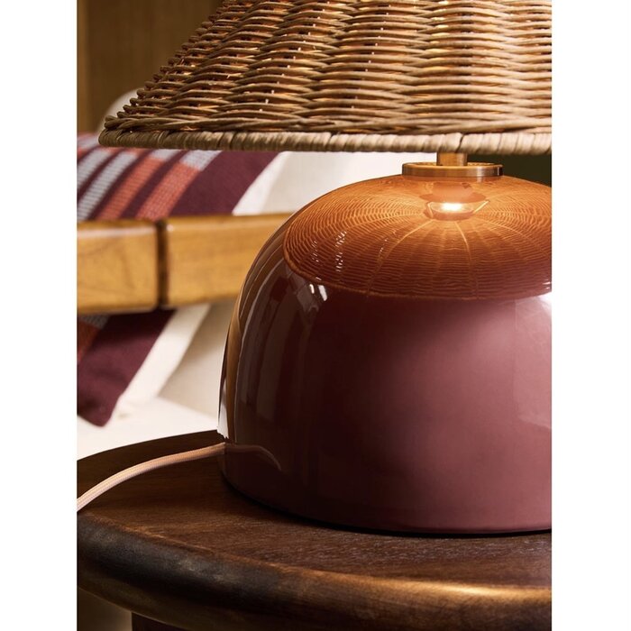 Nora Table Lamp in Burgundy Red & Rattan - MADE