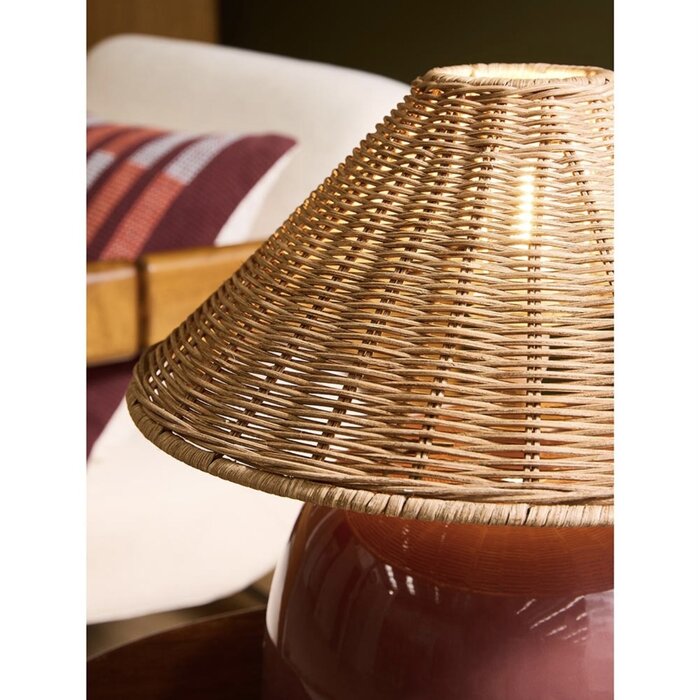 Nora Table Lamp in Burgundy Red & Rattan - MADE