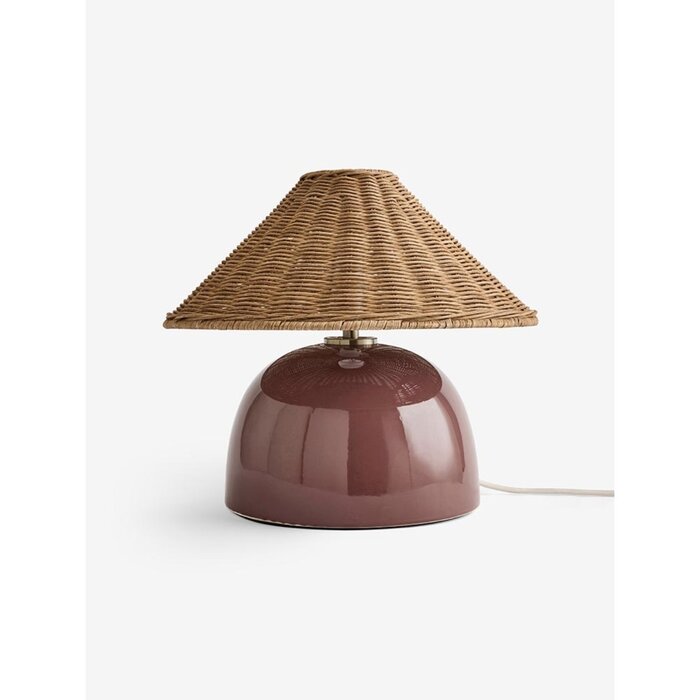 Nora Table Lamp in Burgundy Red & Rattan - MADE