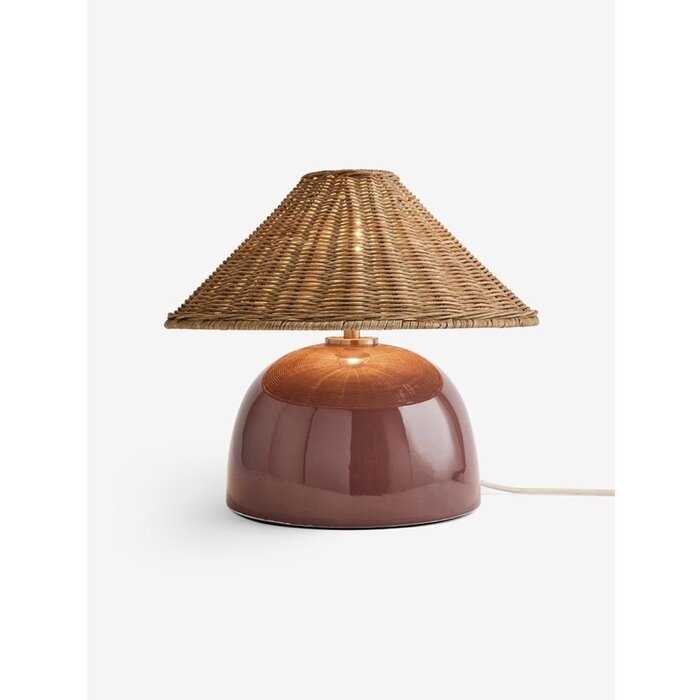 Nora Table Lamp in Burgundy Red & Rattan - MADE