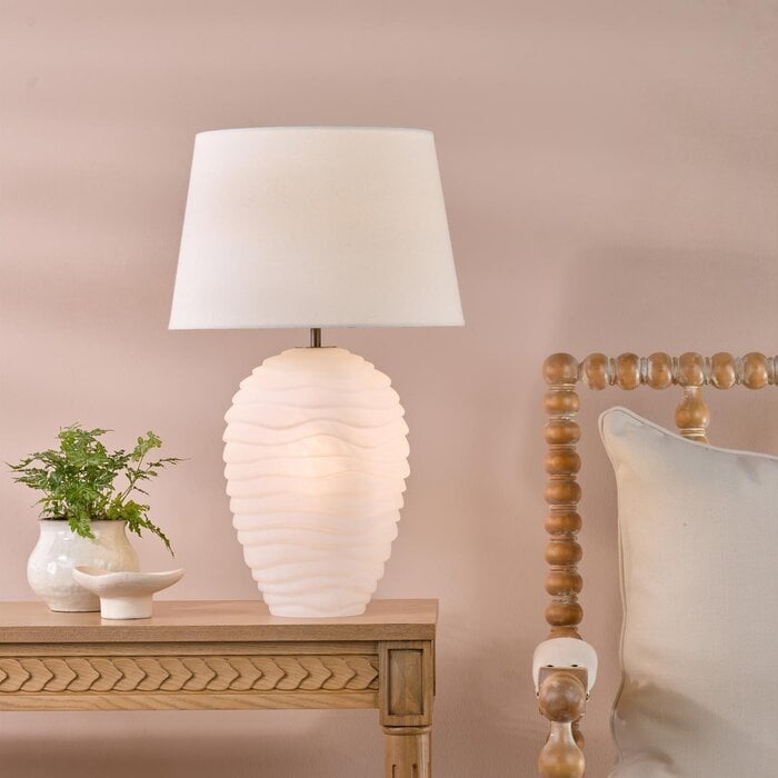 Mia - Sculptural White Glass Dual Light Source Table Lamp with Shade