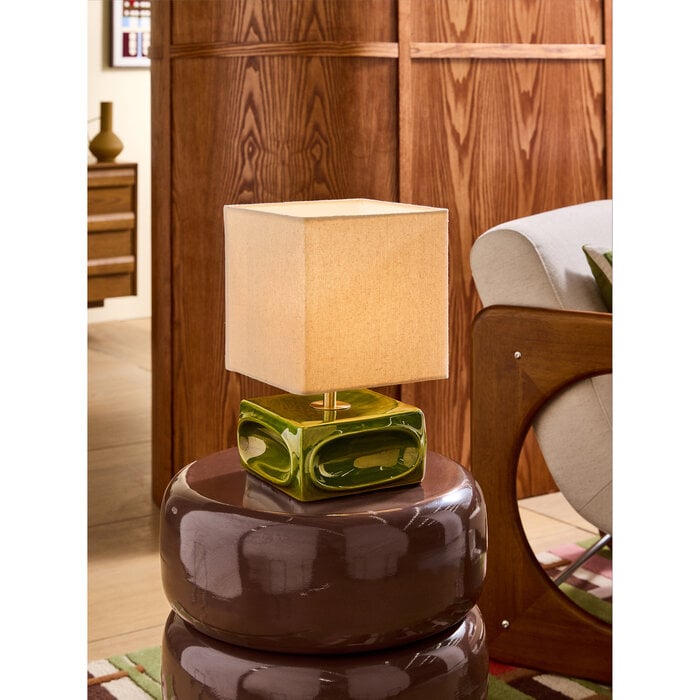 Nell Ceramic Table Lamp in Green/Ecru - MADE