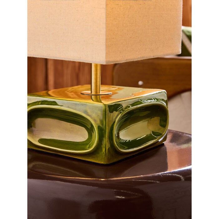 Nell Ceramic Table Lamp in Green/Ecru - MADE