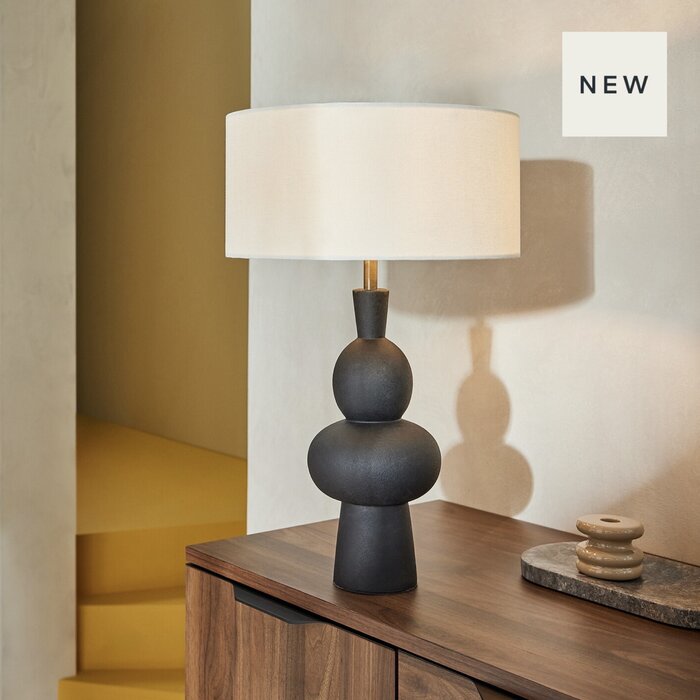 Freyja Ceramic Table Lamp in Black - MADE