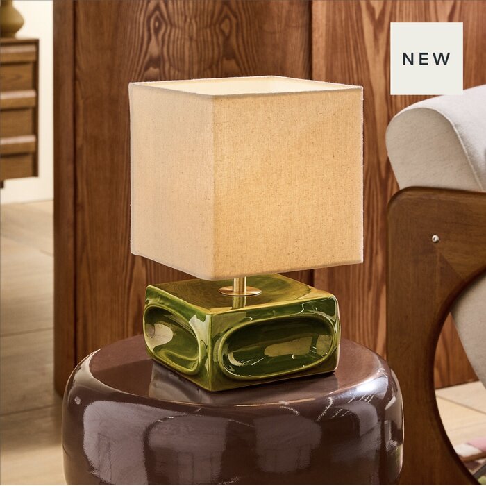 Nell Ceramic Table Lamp in Green/Ecru - MADE