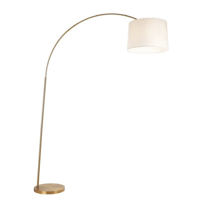 Carlton XL Modern Arc Brass Floor Lamp with Natural Fabric Shade