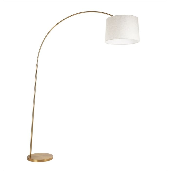 Carlton XL Modern Arc Brass Floor Lamp with Natural Fabric Shade