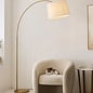 Carlton XL Modern Arc Brass Floor Lamp with Natural Fabric Shade