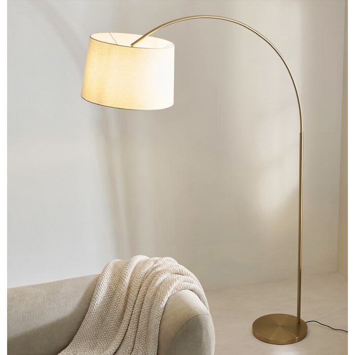 Carlton XL Modern Arc Brass Floor Lamp with Natural Fabric Shade