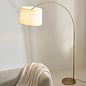 Carlton XL Modern Arc Brass Floor Lamp with Natural Fabric Shade