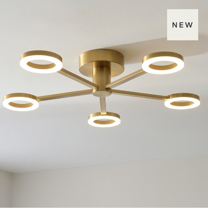 Albie Modern 5 Light Brass LED Semi Flush Ceiling Light