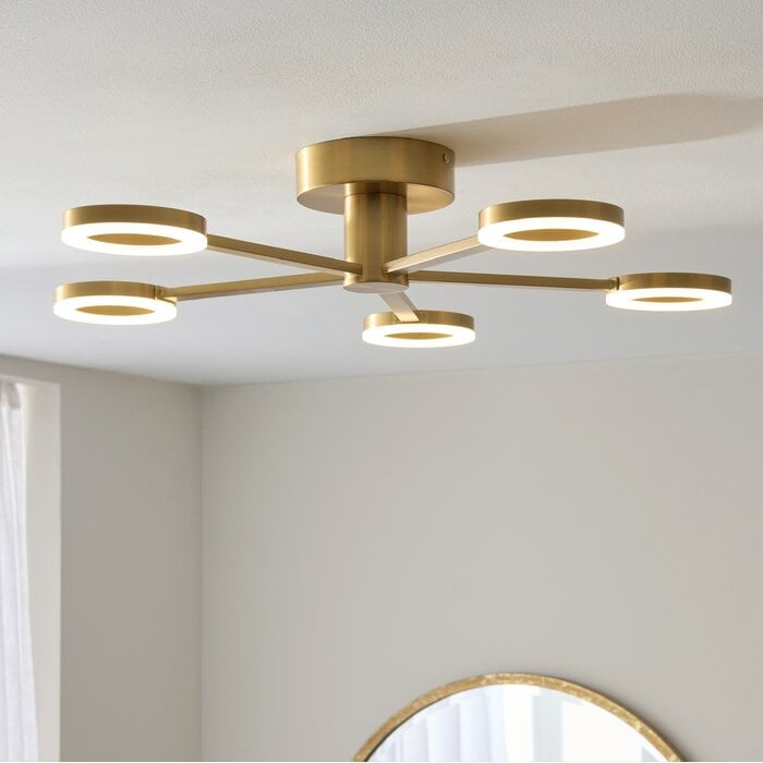 Albie Modern 5 Light Brass LED Semi Flush Ceiling Light