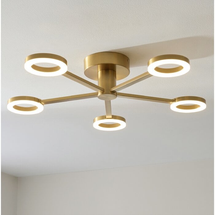 Albie Modern 5 Light Brass LED Semi Flush Ceiling Light