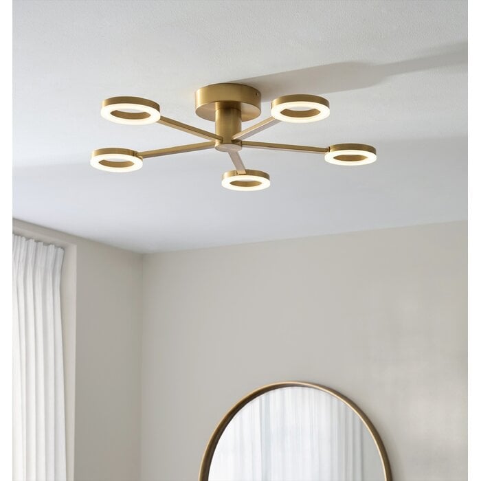 Albie Modern 5 Light Brass LED Semi Flush Ceiling Light