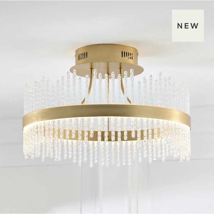 Filey-  Modern Brushed Gold & Glass LED Semi Flush Ceiling Light