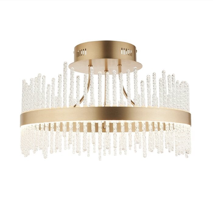 Filey-  Modern Brushed Gold & Glass LED Semi Flush Ceiling Light