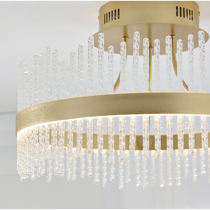 Filey-  Modern Brushed Gold & Glass LED Semi Flush Ceiling Light
