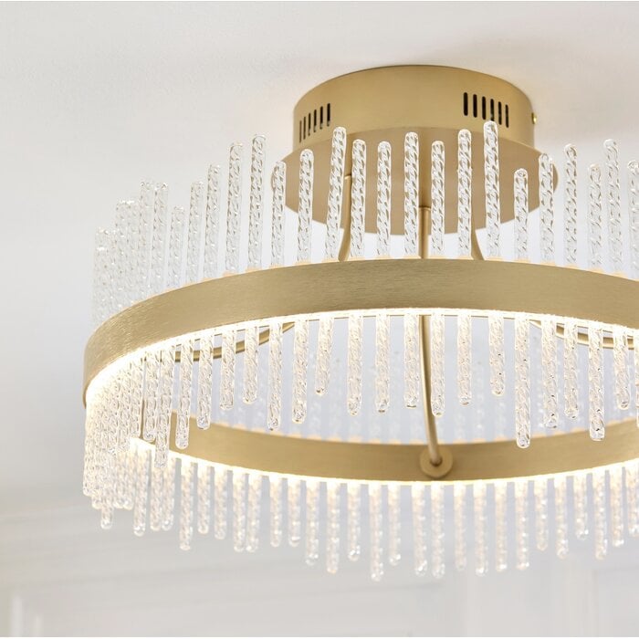 Filey-  Modern Brushed Gold & Glass LED Semi Flush Ceiling Light