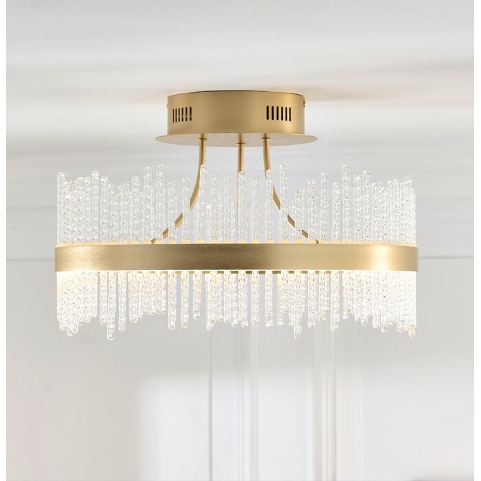 Filey-  Modern Brushed Gold & Glass LED Semi Flush Ceiling Light