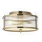 Morgan - Antique Brass & Ribbed Glass Flush Ceiling Light - Bathroom Rated