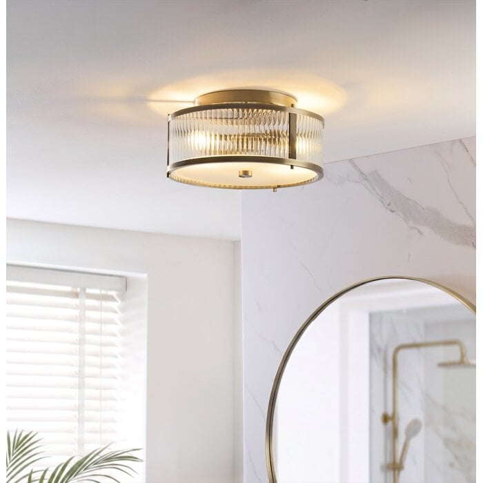 Morgan - Antique Brass & Ribbed Glass Brass Bathroom Ceiling