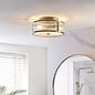 Morgan - Antique Brass & Ribbed Glass Flush Ceiling Light - Bathroom Rated