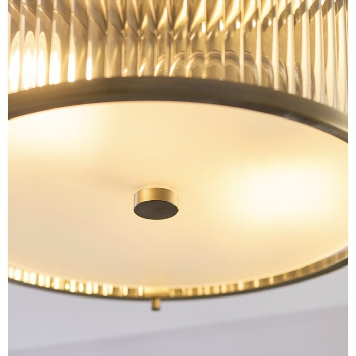Morgan - Antique Brass & Ribbed Glass Flush Ceiling Light - Bathroom Rated