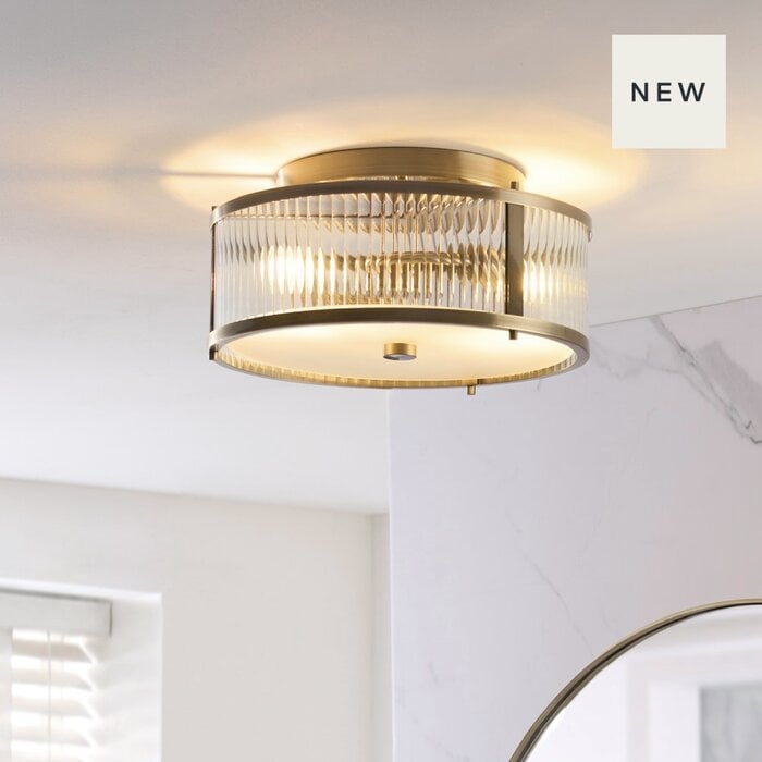 Morgan - Antique Brass & Ribbed Glass Brass Bathroom Ceiling