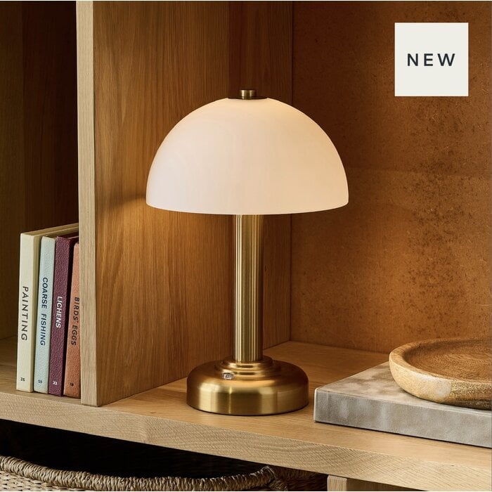 Pymore Rechargeable Cordless Brass & Opal Glass Table Lamp