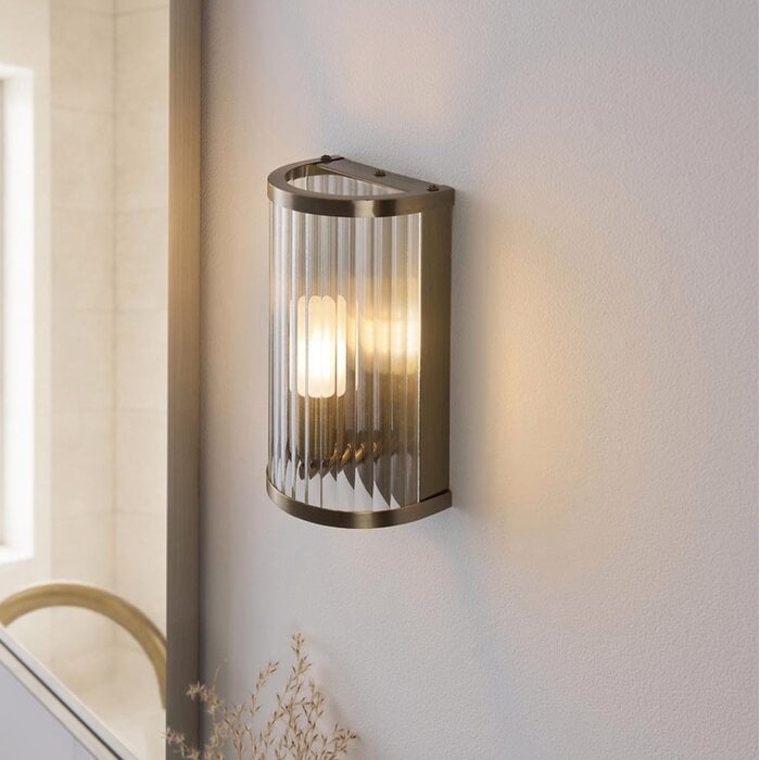 Morgan - Ribbed Glass and Antique Brass Bathroom Wall Light