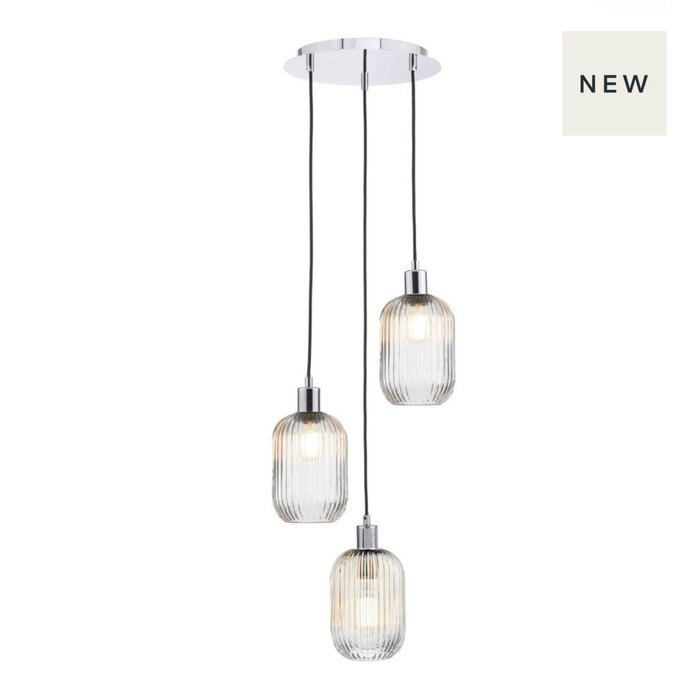 Eiffel - Ribbed Glass Modern 3 Light Cluster - Chrome