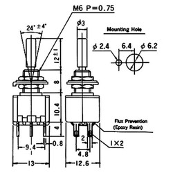 Dubbelpolig ON-ON 6A-125V / 3A-250V