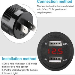Dual USB stopcontact met voltage meter en deksel 12V/24V – 4,2A/5V
