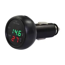 3 in 1 USB Auto lader met Volt + thermometer