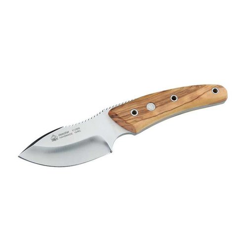 PUMA IP Hunting knife Desollar, ACX-380 stainless steel, thumb ramp, olive wood scales, strap loop, leather sheath