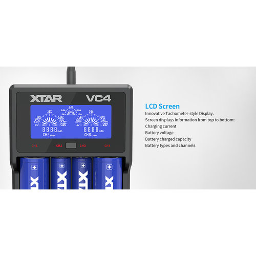 Xtar VC4 USB LCD Li-ion / Ni-MH-batterijlader