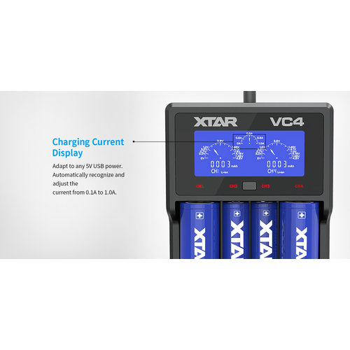 Xtar VC4 USB LCD Li-ion / Ni-MH-batterijlader