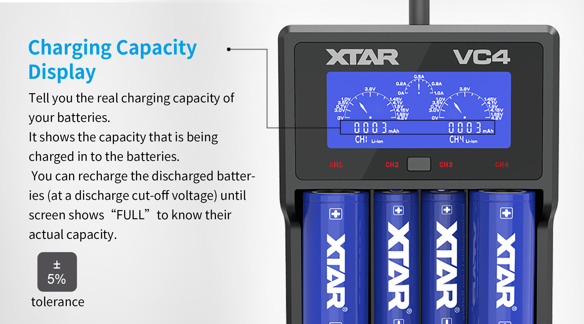 Xtar VC4 USB LCD Li-ion / Ni-MH-batterijlader