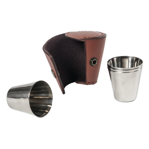 Fritzmann Stainless steel mug in leather case, 4 pieces