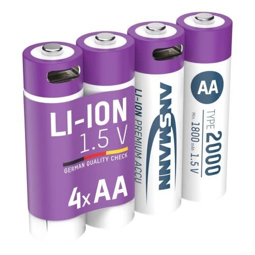 Ansmann Li-Ion batterijen Mignon AA type 2000 (min. 1800 mAh) 4 stuks