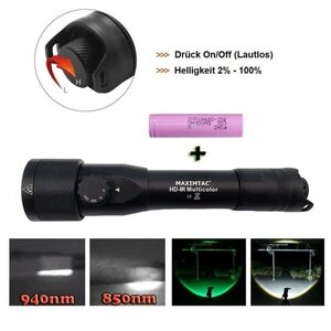 Maximtac c HD-IR Multicolor - Taschenlampe für Nachtsichtgeräte. 4 in 1, 850nm + 940nm + Weiß + Grün