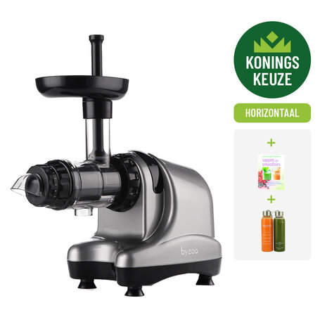 Byzoo Byzoo Horizontale Slowjuicer Rhino + Boek  + Flesjes Byzoo Byzoo Horizontale Slowjuicer Rhino + Boek  + Flesjes