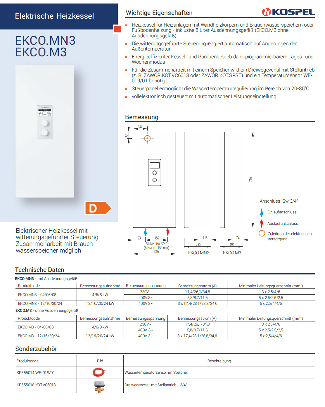 EPO.G-5 Amicus / Übertisch 5 kW elektrischer Klein-Durchlauferhitzer  hydraulisch gesteuert - Kospel Groß und Einzelhandel