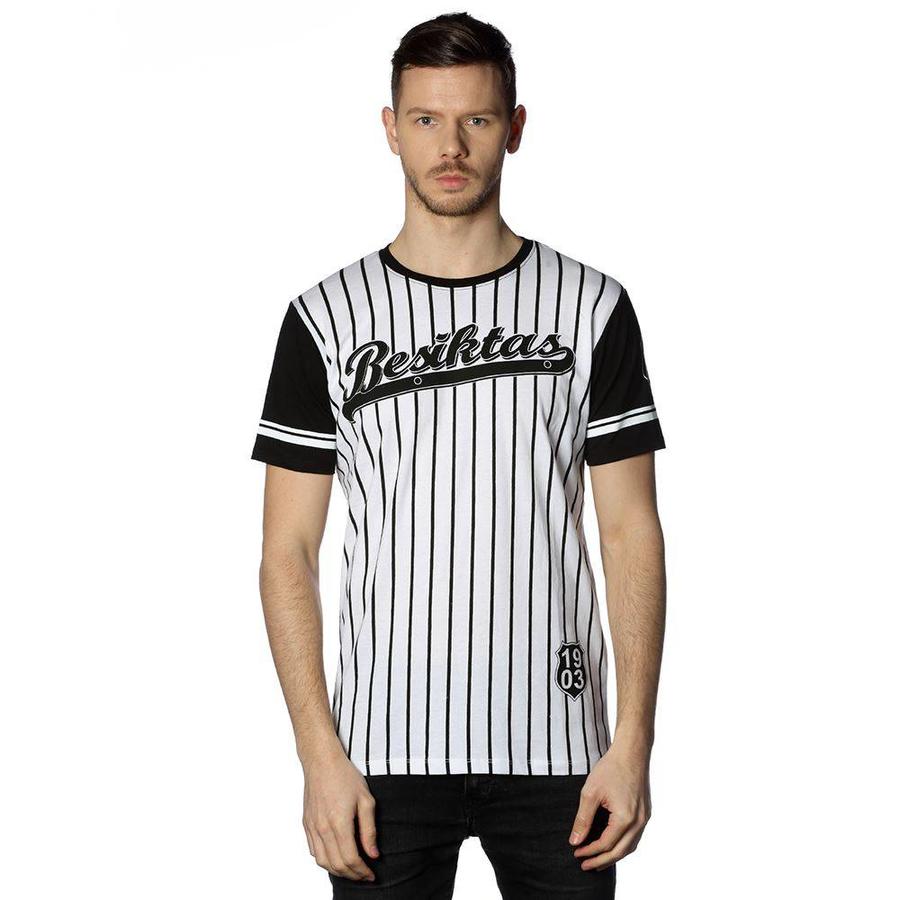 Beşiktaş mens striped college t-shirt 7718117 BLACK-WHITE