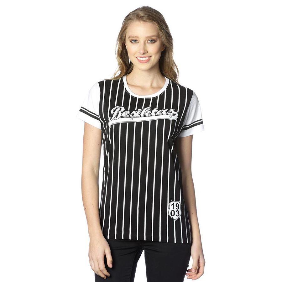 Beşiktaş womens striped college t-shirt 8718117 Black