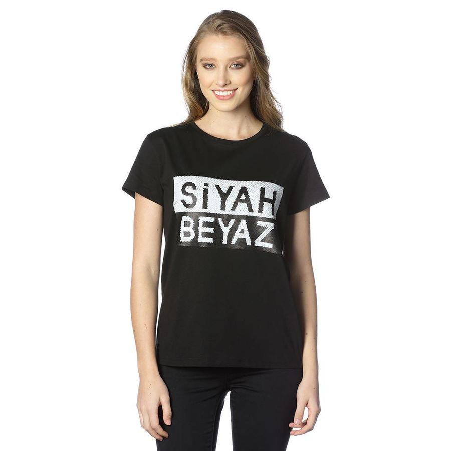 BEŞİKTAŞ PULLU SİYAH BEYAZ KADIN T-SHIRT 8818150