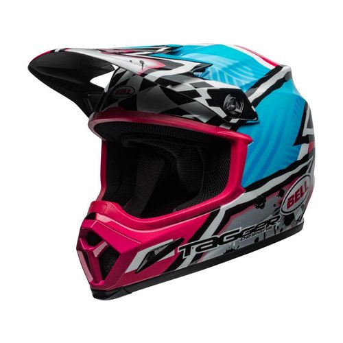 Bell MX-9 MIPS Helmet Tagger Asymmetric Hochglanz Blau / Pink