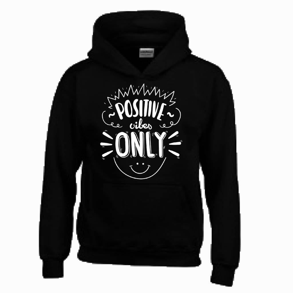 Positive vibes only hoodie met naam Traktatiecorner.nl