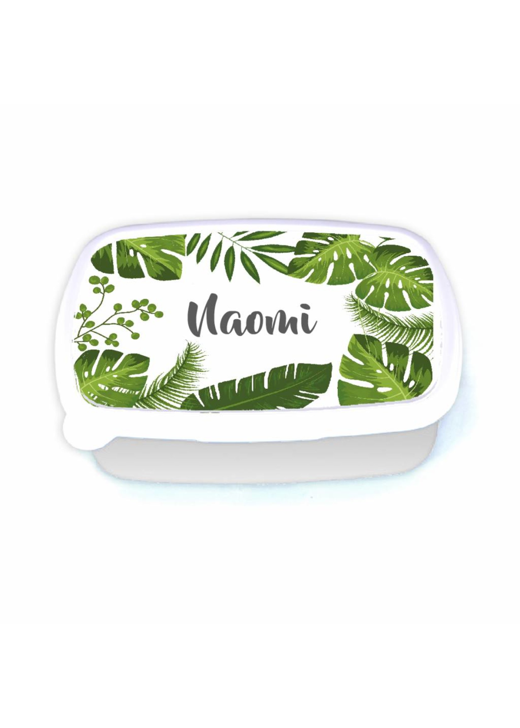 Lunchbox tropical leafs met naam