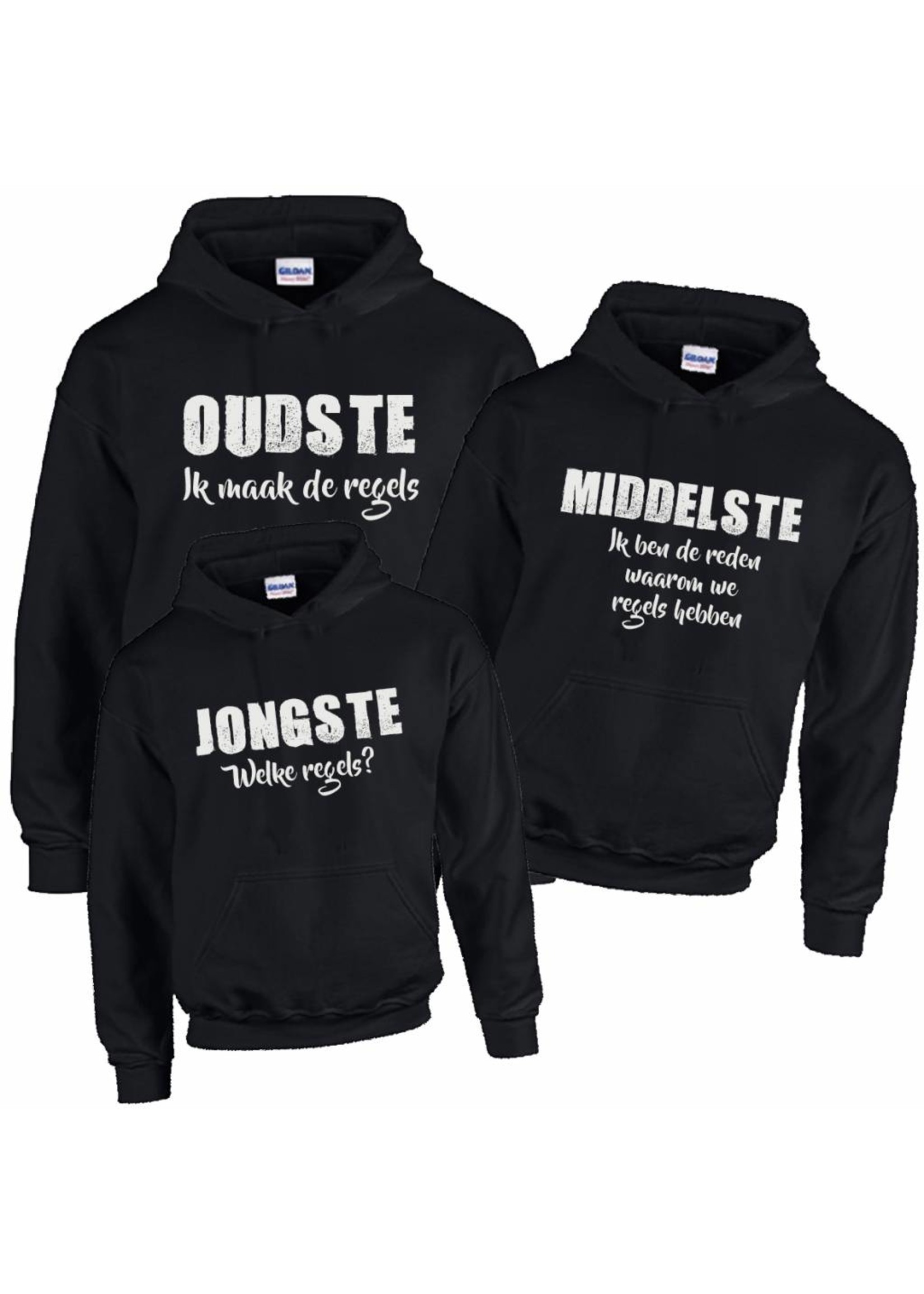 Hoodie oudste middelste jongste